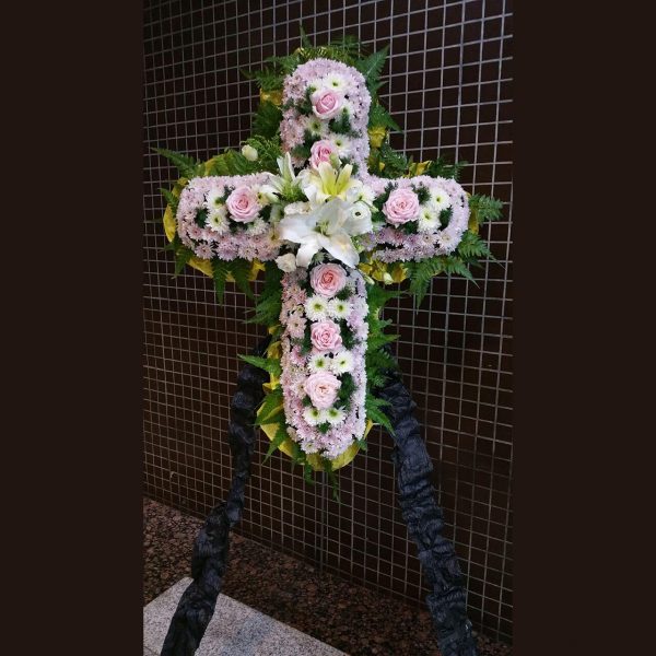 Cross With Lilies & Roses